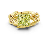 Yellow gold Fancy Yellow Princess Cut Solitaire Leaf-Inspired Engagement Ring with Prong Setting_12