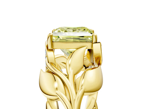 Yellow gold Fancy Yellow Princess Cut Solitaire Leaf-Inspired Engagement Ring with Prong Setting_5