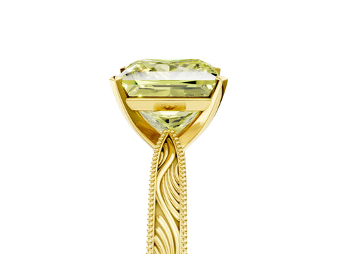 Yellow gold Fancy Yellow Princess Cut Solitaire Milgrain Engraved Band with Four-Prong Setting_5