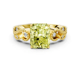 Yellow gold Fancy Yellow Princess Cut Solitaire Milgrain Leaf Band with Prong Setting