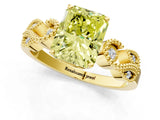 Yellow gold Fancy Yellow Princess Cut Solitaire Milgrain Leaf Band with Prong Setting_1