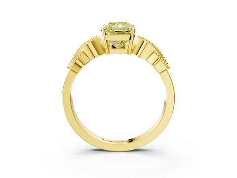 Yellow gold Fancy Yellow Princess Cut Solitaire Milgrain Leaf Band with Prong Setting_3