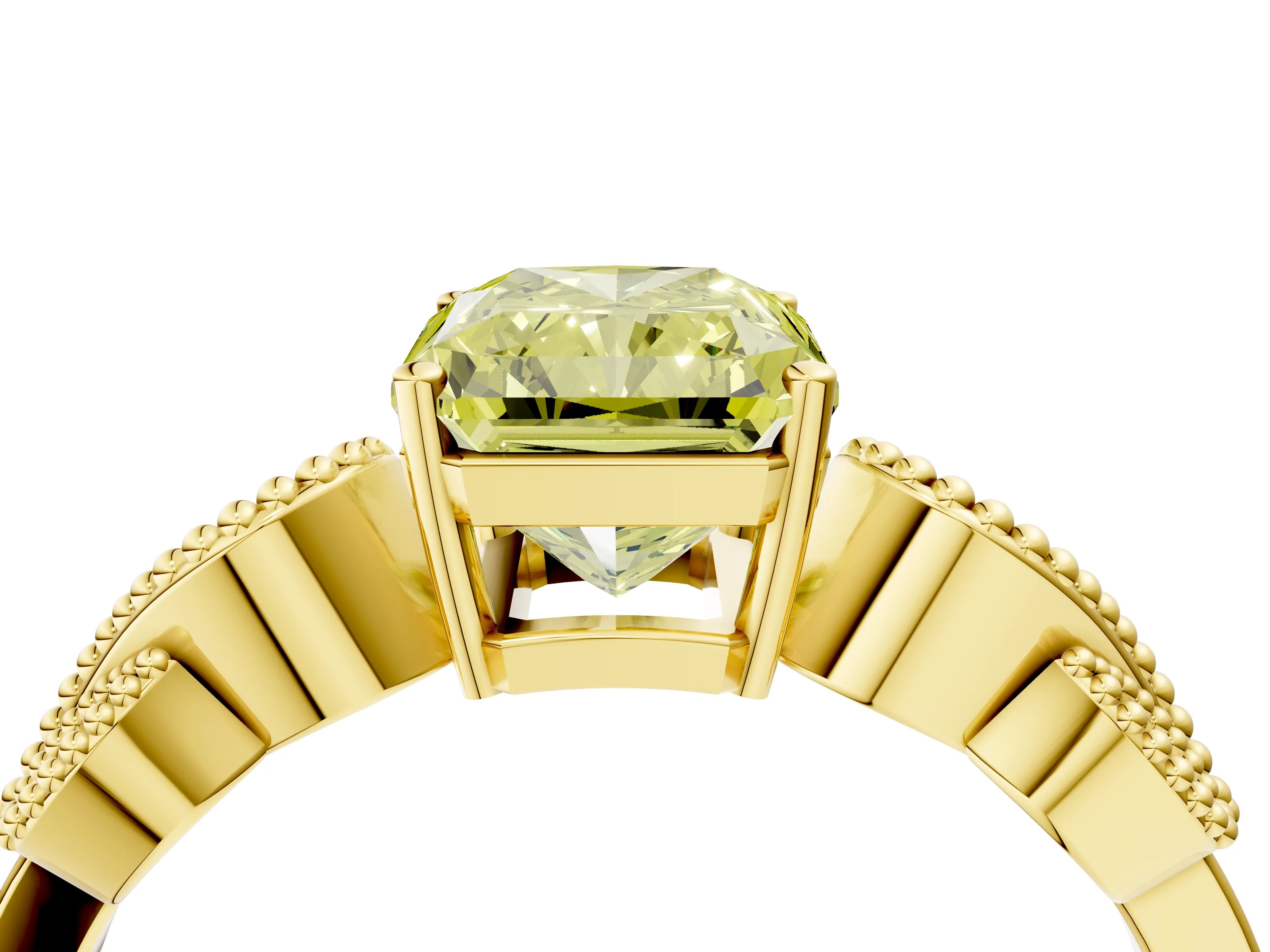 Yellow gold Fancy Yellow Princess Cut Solitaire Milgrain Leaf Band with Prong Setting_4