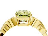 Yellow gold Fancy Yellow Princess Cut Solitaire Milgrain Leaf Band with Prong Setting_4