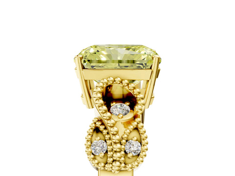 Yellow gold Fancy Yellow Princess Cut Solitaire Milgrain Leaf Band with Prong Setting_5