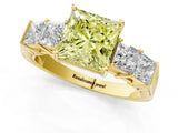 Yellow gold Fancy Yellow Princess Cut Solitaire Princess Side Stone Engraved Band Prong Setting Ring_1