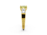 Yellow gold Fancy Yellow Princess Cut Solitaire Princess Side Stone Engraved Band Prong Setting Ring_2