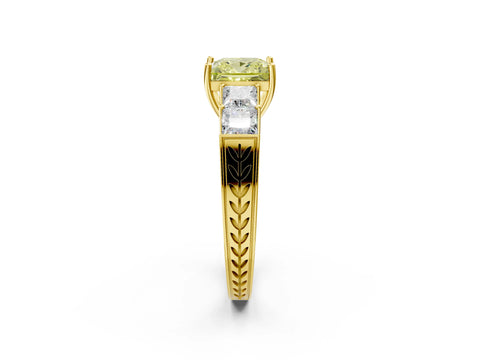 Yellow gold Fancy Yellow Princess Cut Solitaire Princess Side Stone Engraved Band Prong Setting Ring_2