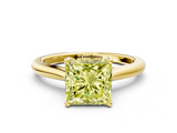 Yellow gold Fancy Yellow Princess  Cut Solitaire Ring with Cathedral Band and Four-Prong Setting