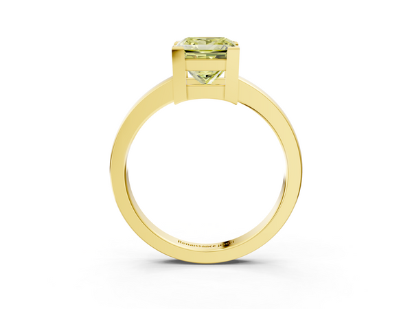 Yellow gold Fancy Yellow Princess  Cut Solitaire Ring with Four-Prong Setting and Classic Band