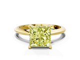 Yellow gold Fancy Yellow Princess  Cut Solitaire Ring with Four-Prong Setting on a Classic Band
