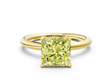 Yellow gold Fancy Yellow Princess  Cut Solitaire Ring with Thin Band and Four-Prong Setting