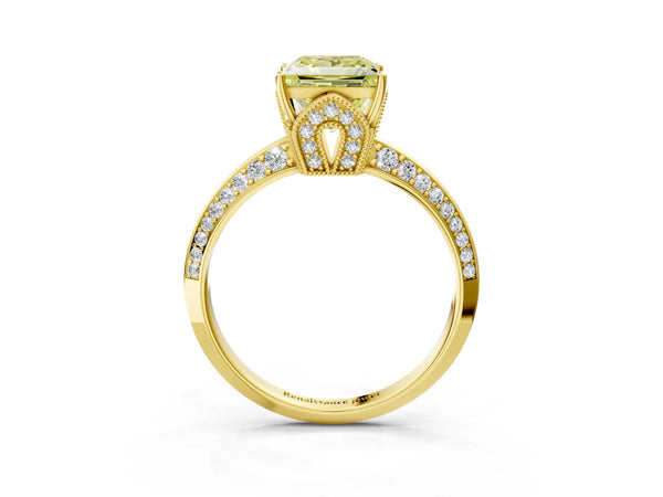 Yellow Gold Princess Cut Graduated Pave Engagement Ring Setting for Fancy Yellow Center
