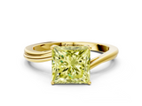 Yellow gold Fancy Yellow Princess  Cut Solitaire Twist Band Ring with Four-Prong Setting