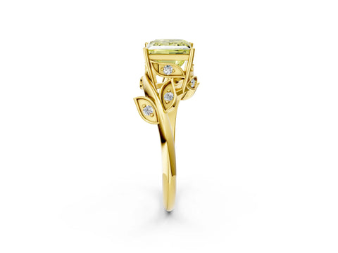 Yellow gold Fancy Yellow Princess Cut Solitaire Twist Engagement Ring with Leaf Accents and Prong Setting_14