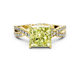 Yellow gold Fancy Yellow Princess Cut Solitaire Twist Pave Diamond Engagement Ring with Prong Setting_24
