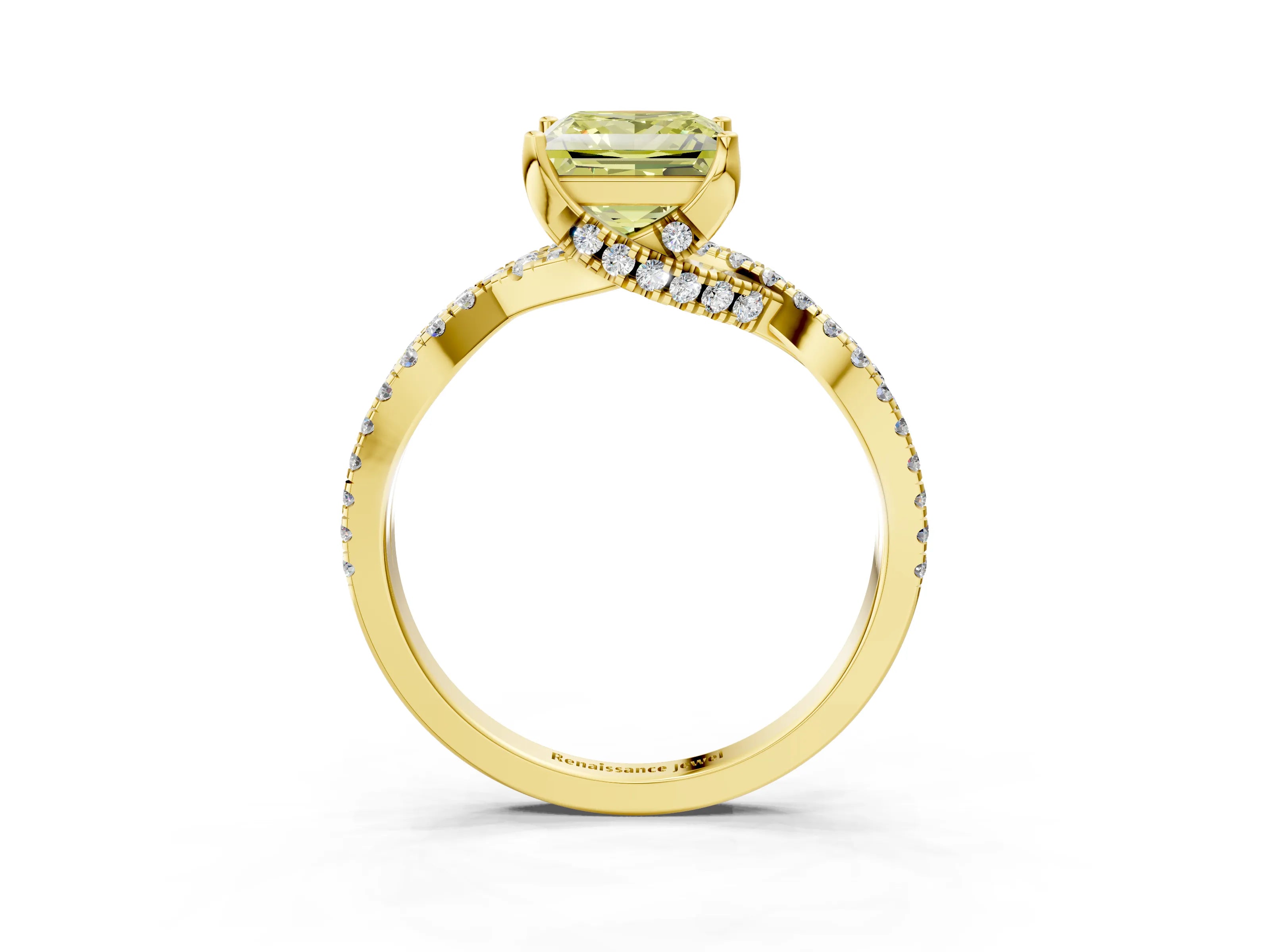 Yellow gold Fancy Yellow Princess Cut Solitaire Twist Pave Diamond Engagement Ring with Prong Setting_33