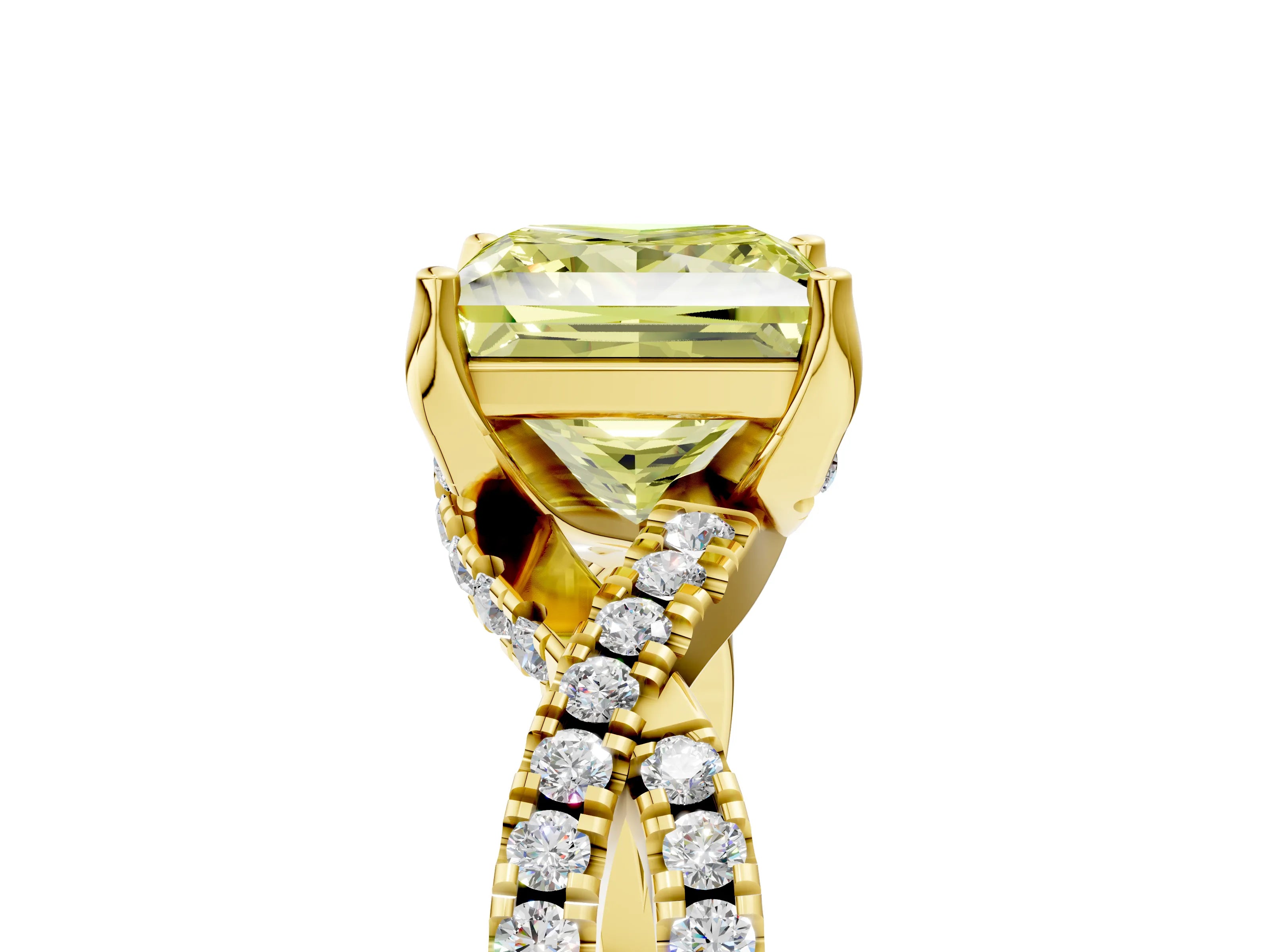 Yellow gold Fancy Yellow Princess Cut Solitaire Twist Pave Diamond Engagement Ring with Prong Setting_35