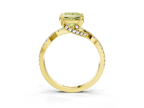 Yellow gold Fancy Yellow Princess Cut Solitaire Twist Pave Diamond Engagement Ring with Prong Setting_3