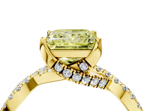 Yellow gold Fancy Yellow Princess Cut Solitaire Twist Pave Diamond Engagement Ring with Prong Setting_4