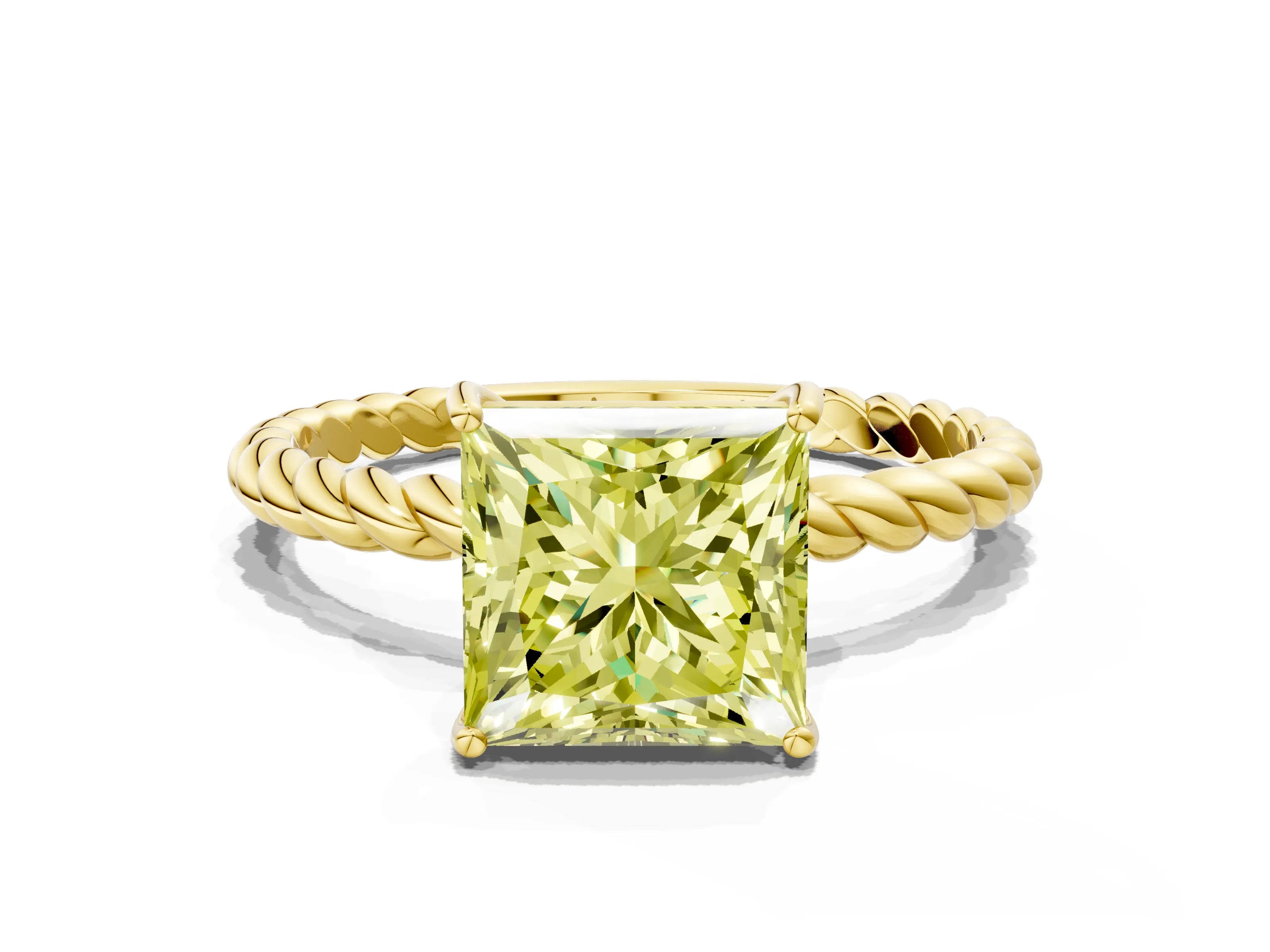 Yellow gold Fancy Yellow Princess Cut Solitaire Twisted Band 4-Prong Ring