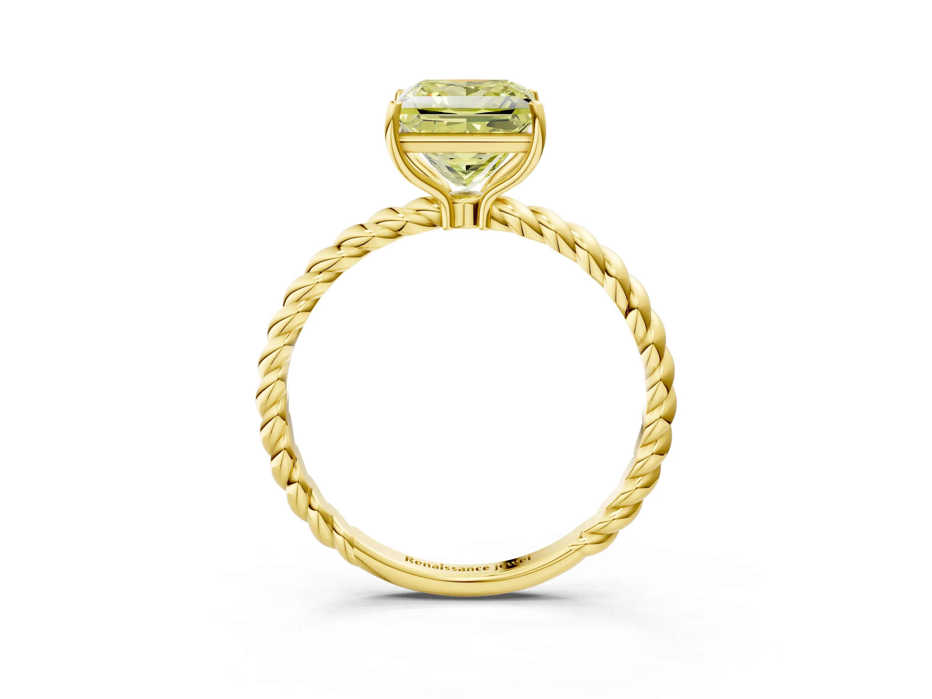 Yellow gold Fancy Yellow Princess Cut Solitaire Twisted Band 4-Prong Ring_3