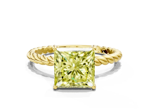 Yellow gold Fancy Yellow Princess Cut Solitaire Twisted Band 4-Prong Ring