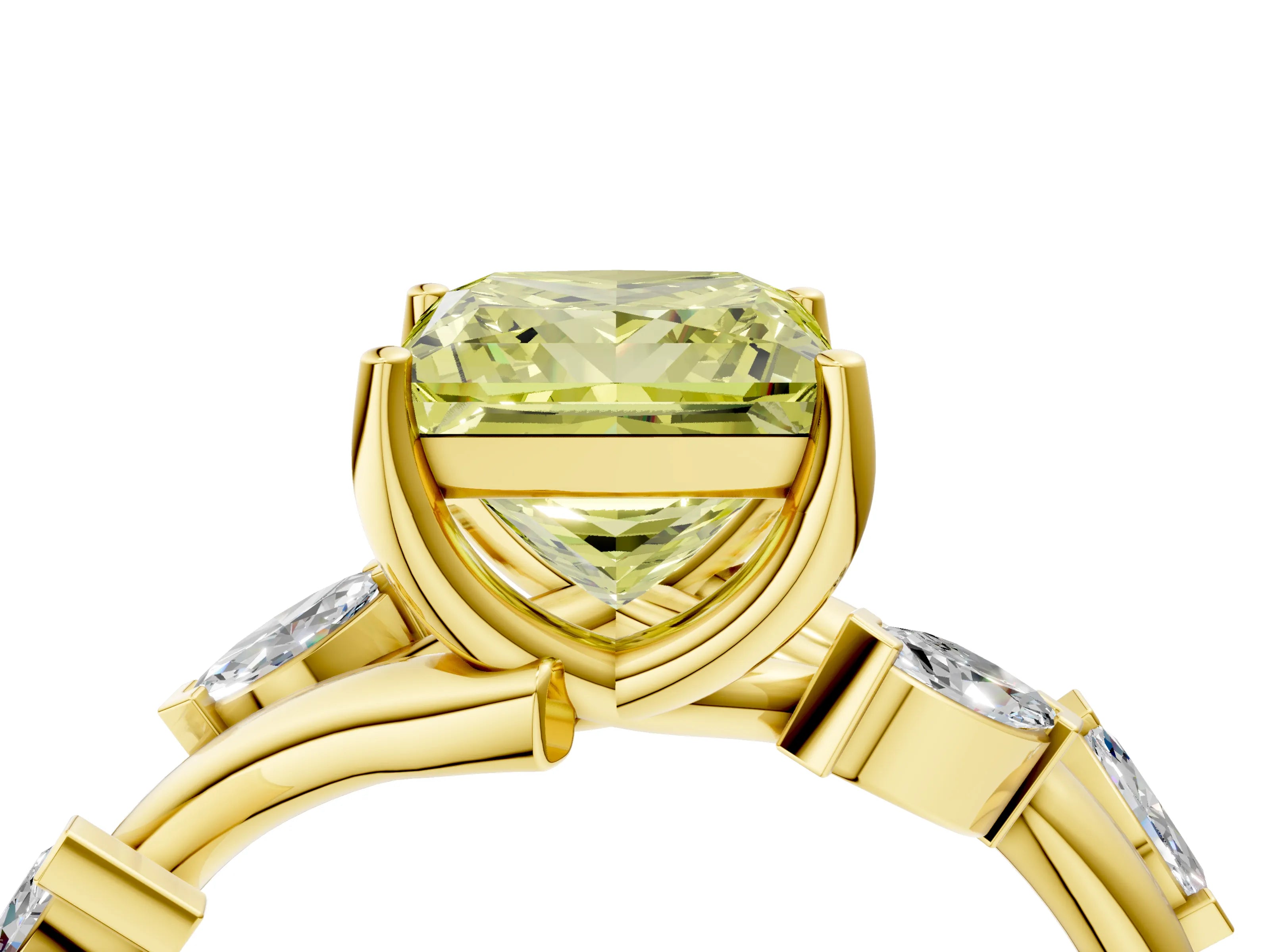 Yellow gold Fancy Yellow Princess Cut Solitaire Twisted Band Marquise Accent Prong Setting Ring_4