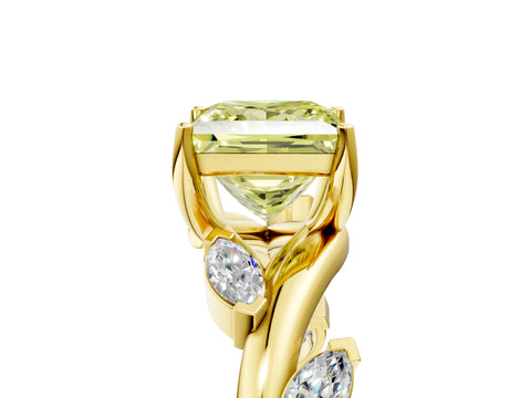 Yellow gold Fancy Yellow Princess Cut Solitaire Twisted Band Marquise Accent Prong Setting Ring_5