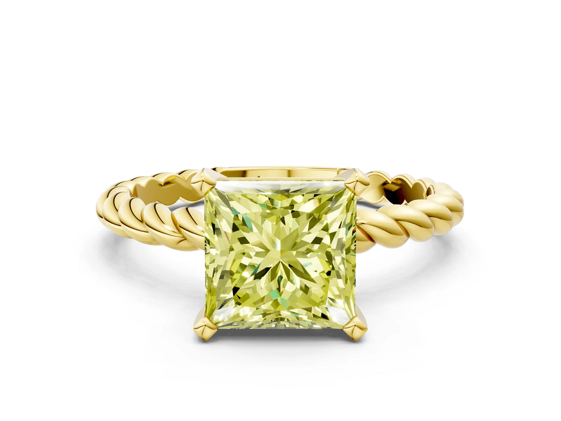 Yellow gold Fancy Yellow Princess  Cut Solitaire Twisted Band with Four-Prong Setting_29