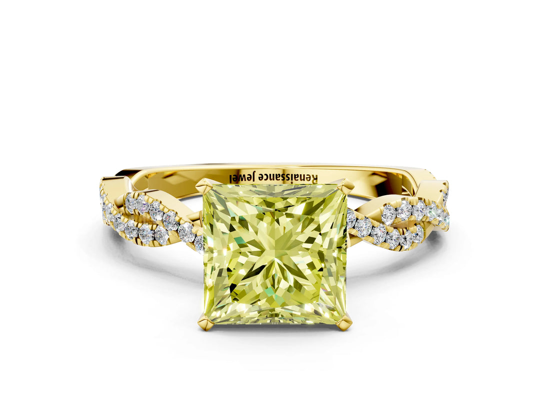 Yellow gold Fancy Yellow Princess Cut Solitaire Twisted Pave Band with Four-Prong Setting_3