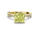 Yellow gold Fancy Yellow Princess Cut Solitaire Twisted Pave Band with Four-Prong Setting_3