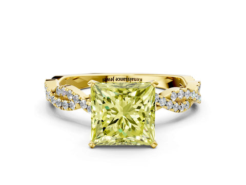 Yellow gold Fancy Yellow Princess Cut Solitaire Twisted Pave Band with Four-Prong Setting_3