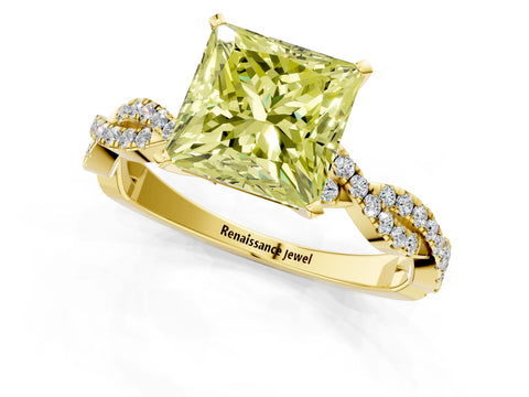 Yellow gold Fancy Yellow Princess Cut Solitaire Twisted Pave Band with Four-Prong Setting_4