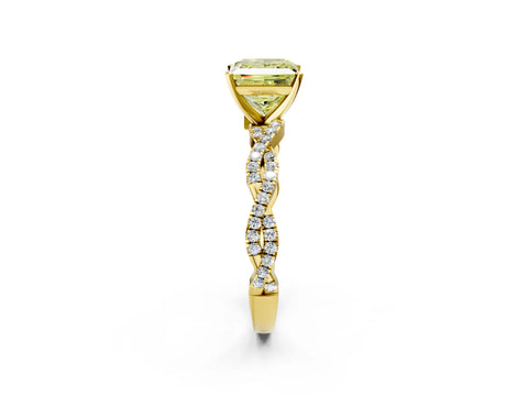 Yellow gold Fancy Yellow Princess Cut Solitaire Twisted Pave Band with Four-Prong Setting_5