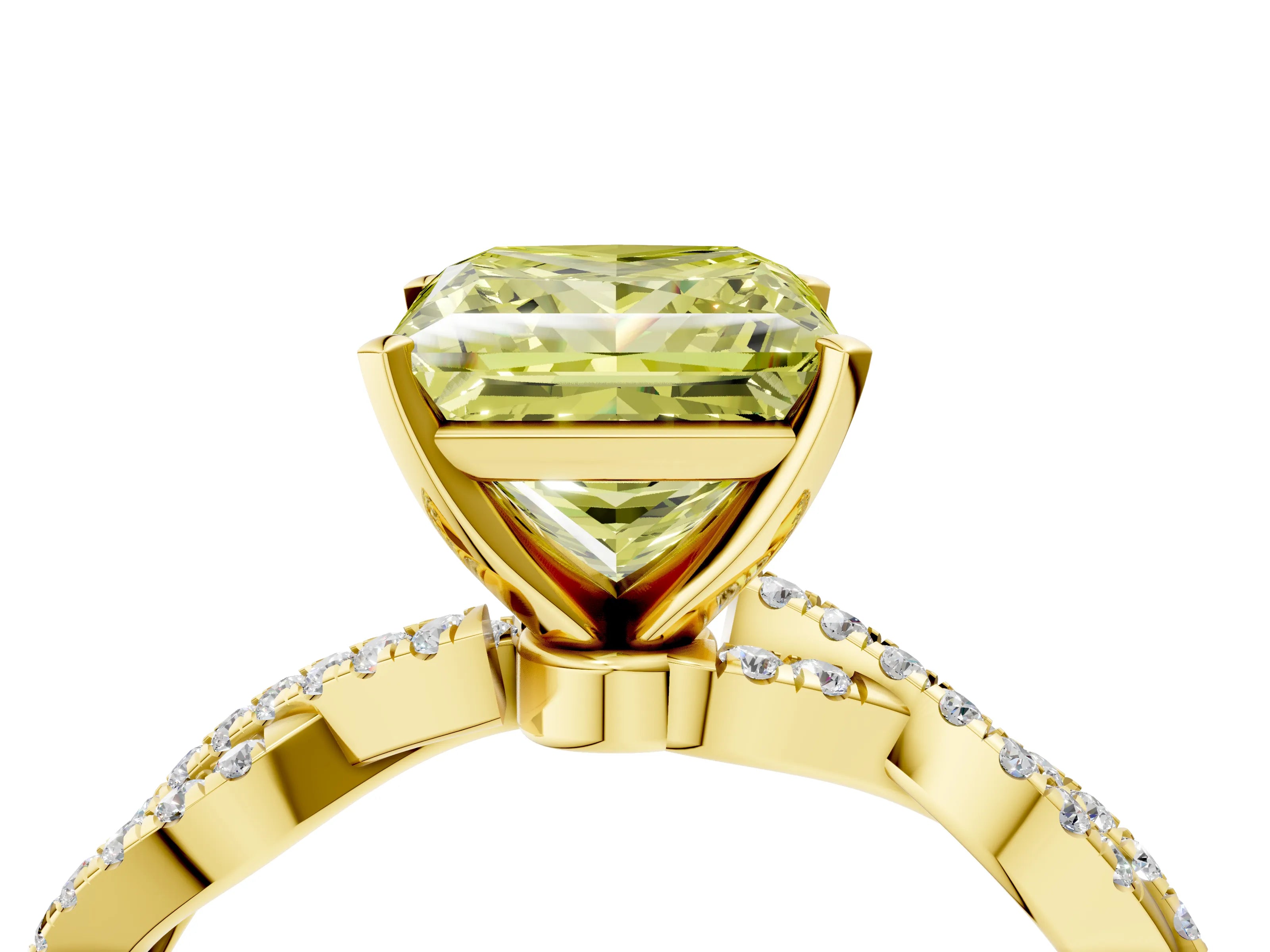 Yellow gold Fancy Yellow Princess Cut Solitaire Twisted Pave Band with Four-Prong Setting_7