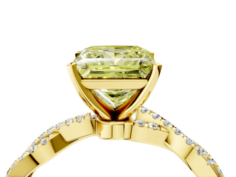 Yellow gold Fancy Yellow Princess Cut Solitaire Twisted Pave Band with Four-Prong Setting_7