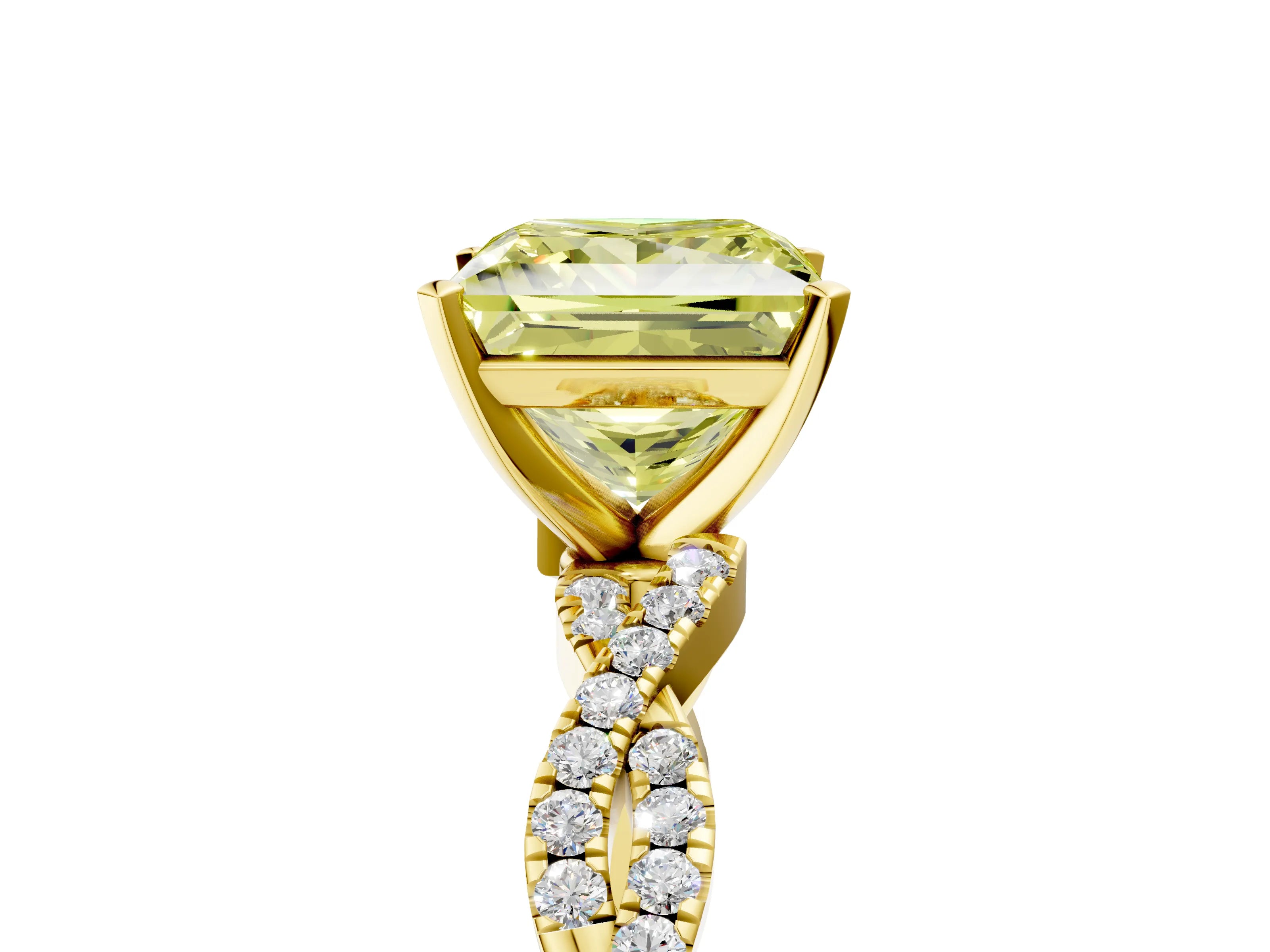 Yellow gold Fancy Yellow Princess Cut Solitaire Twisted Pave Band with Four-Prong Setting_8