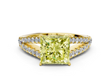 Yellow gold Fancy Yellow Princess  Cut Split Shank Pave Diamond Engagement Ring with Four-Prong Setting