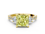 Yellow gold Fancy Yellow Princess  Cut Three-Stone Diamond Pavé Band with Prong Setting