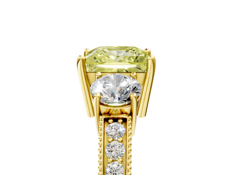 Yellow gold Fancy Yellow Princess Cut Three-Stone Diamond Ring with Pavé Band and Four-Prong Setting_5