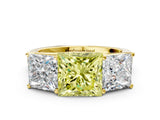 Yellow gold Fancy Yellow Princess Cut Three-Stone Diamond Ring with Prong Setting on a Classic Band_12