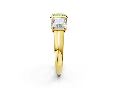 Yellow gold Fancy Yellow Princess Cut Three-Stone Diamond Ring with Prong Setting on a Classic Band_2