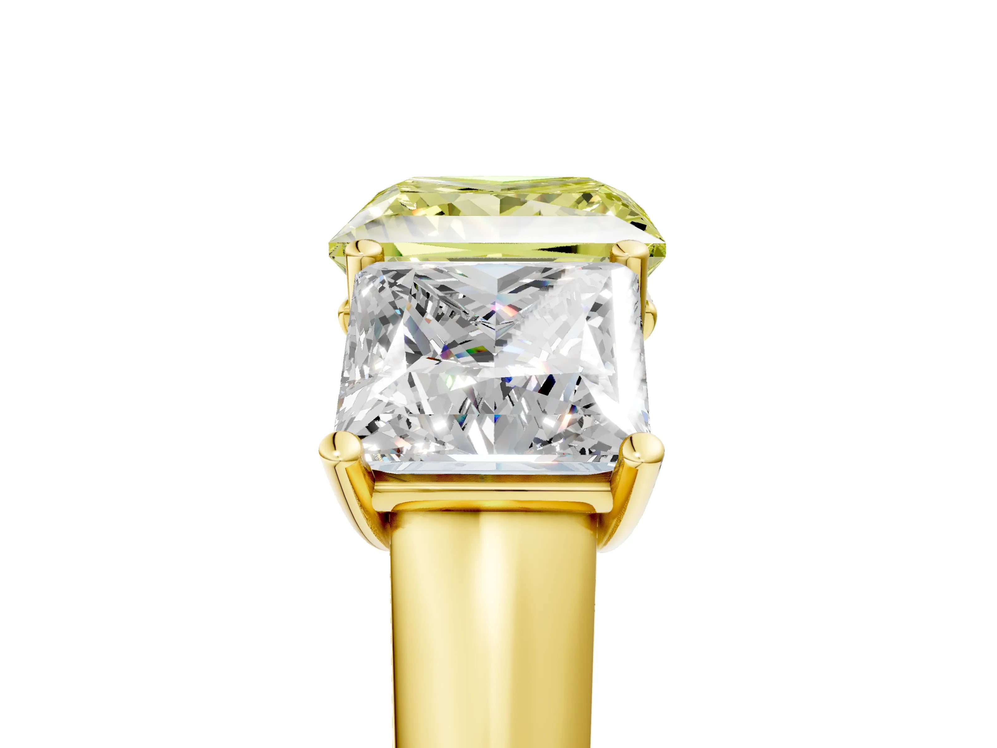 Yellow gold Fancy Yellow Princess Cut Three-Stone Diamond Ring with Prong Setting on a Classic Band_5
