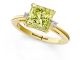 Yellow gold Fancy Yellow Princess  Cut Three-Stone Solitaire Ring with Round Accent Diamonds and Four-Prong Setting_1