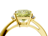Yellow gold Fancy Yellow Princess  Cut Three-Stone Solitaire Ring with Round Accent Diamonds and Four-Prong Setting_4