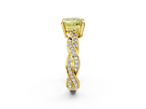 Yellow gold Fancy Yellow Princess  Cut Twisted Pavé Band Solitaire Ring with Four-Prong Setting_2