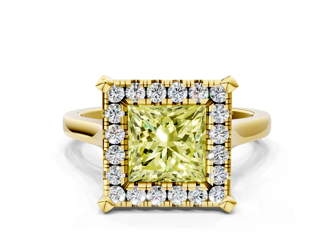 Yellow gold Fancy Yellow Princess  Diamond Cluster Halo Solitaire with Four-Prong Setting_18