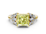 Yellow gold Fancy Yellow Princess  Diamond Cluster Leaf Design Ring with Prong Setting