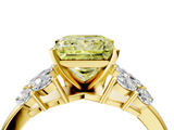 Yellow gold Fancy Yellow Princess  Diamond Cluster Leaf Design Ring with Prong Setting_4